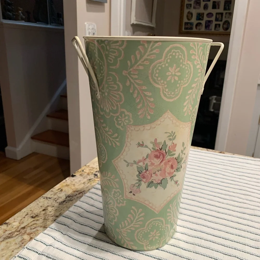shabby chic vintage cottage style French floral bucket